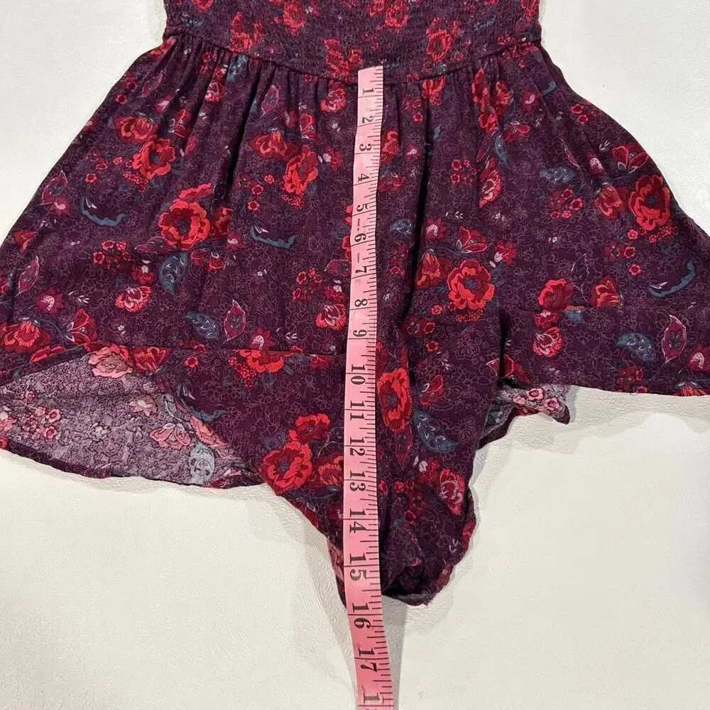 Hollister Floral Off Shoulder Romper Plum Burgundy Puff Sleeve Size L